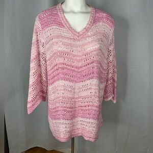 Lane Bryant Pink Ombré Lightweight Pullover V-Neck Sweater Plus Sz 18/20